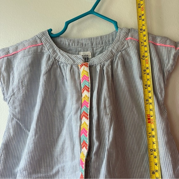 🌼 5/$25 Baby Gap Toddler Dress 2T Blue Stripe Boho Trim Cotton Summer Button - Picture 6 of 9